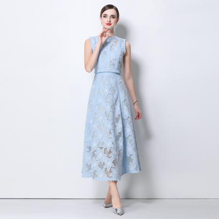 BY10316# 宫廷风圆领无袖短款上衣高腰刺绣镂空蕾丝半身裙减龄套装 服裝批發女裝批發服飾貨源