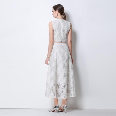 BY10316# 宫廷风圆领无袖短款上衣高腰刺绣镂空蕾丝半身裙减龄套装 服裝批發女裝批發服飾貨源