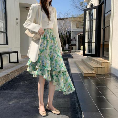 BY10330# 流光段面提花法式不规则半裙春夏新款设计感蛋糕裙a字中长裙 服裝批發女裝批發服飾貨源