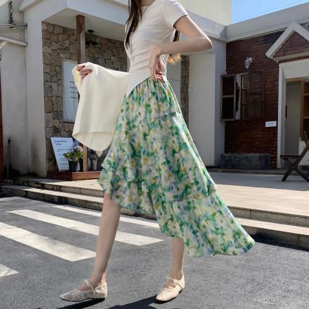 BY10330# 流光段面提花法式不规则半裙春夏新款设计感蛋糕裙a字中长裙 服裝批發女裝批發服飾貨源