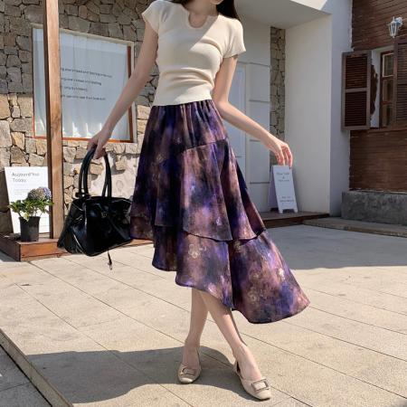 BY10330# 流光段面提花法式不规则半裙春夏新款设计感蛋糕裙a字中长裙 服裝批發女裝批發服飾貨源