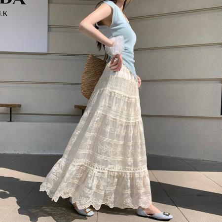 BY10334# 重工法式蕾丝拼接半身长裙春夏新款仙女重工刺绣蛋糕裙女 服裝批發女裝批發服飾貨源