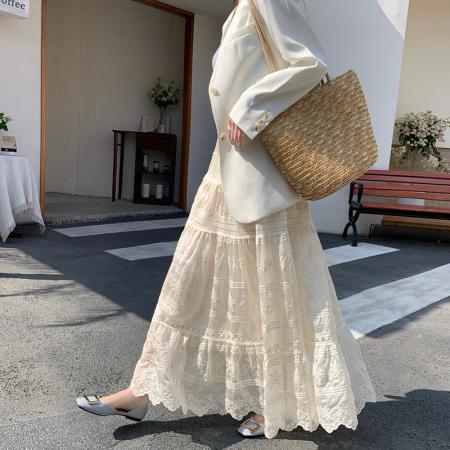 BY10334# 重工法式蕾丝拼接半身长裙春夏新款仙女重工刺绣蛋糕裙女 服裝批發女裝批發服飾貨源