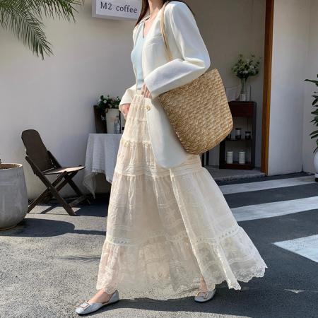 BY10334# 重工法式蕾丝拼接半身长裙春夏新款仙女重工刺绣蛋糕裙女 服裝批發女裝批發服飾貨源