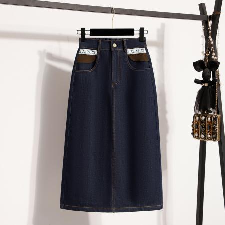 BY10338# 春夏大码宽松蕾丝弹力牛仔半身裙女胖MM韩版高腰中长款a字裙 服裝批發女裝批發服飾貨源