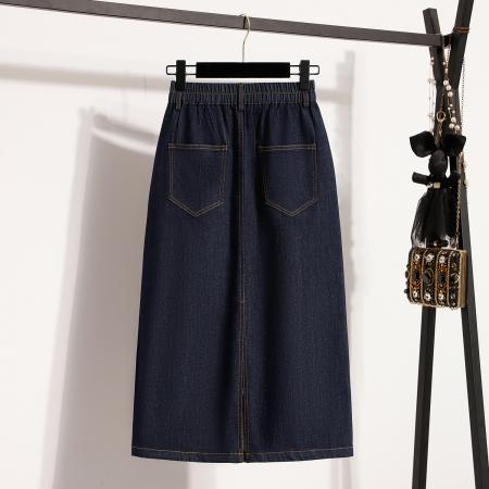 BY10338# 春夏大码宽松蕾丝弹力牛仔半身裙女胖MM韩版高腰中长款a字裙 服裝批發女裝批發服飾貨源