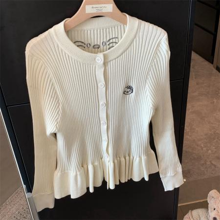 BY10347# 大码女装春秋胖妹妹新款杏色小裙摆设计kitty猫长袖针织开衫 服裝批發女裝批發服飾貨源