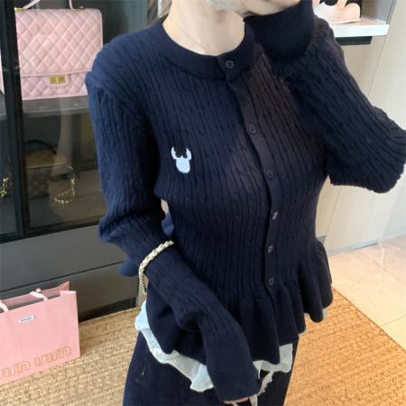 BY10348# 大码女装春秋胖mm甜美芭蕾风针织开衫毛衣收腰裙摆外套 服裝批發女裝批發服飾貨源