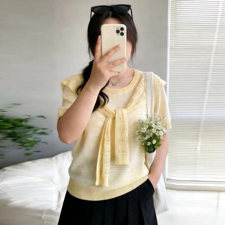 BY10349# 大码女装夏装新款减龄显瘦竹节麻披肩两件套针织短袖T恤 服裝批發女裝批發服飾貨源