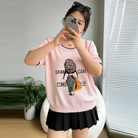 BY10350# 大码女装胖mm夏装新款宽松显瘦减龄印花冰丝针织短袖T恤 服裝批發女裝批發服飾貨源