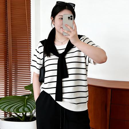 BY10351# 大码女装胖mm春夏装新款减龄显瘦披肩两件套针织短袖T恤 服裝批發女裝批發服飾貨源