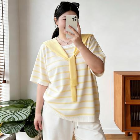 BY10351# 大码女装胖mm春夏装新款减龄显瘦披肩两件套针织短袖T恤 服裝批發女裝批發服飾貨源