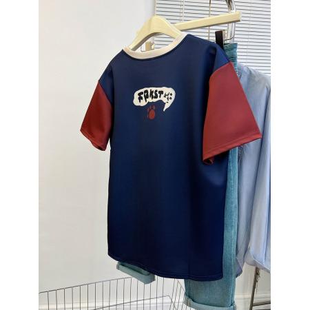 BY10354# 空气层中长款印花小熊拼色短袖t恤女大码200斤女装上衣 服裝批發女裝批發服飾貨源