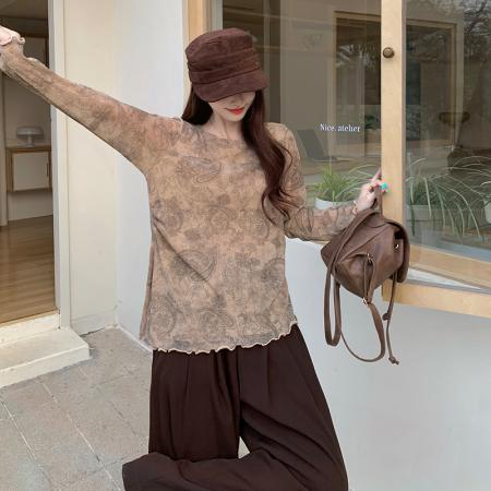 BY10356# 大码女装长袖不规则大码T恤网纱宽松大码长袖上衣 服裝批發女裝批發服飾貨源