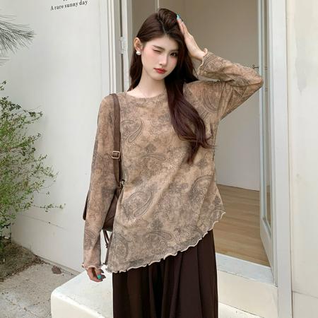 BY10356# 大码女装长袖不规则大码T恤网纱宽松大码长袖上衣 服裝批發女裝批發服飾貨源