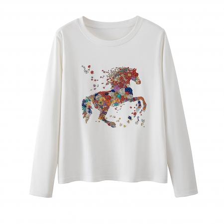 BY10358# 大码圆领长袖T恤女春季新款马年限定修身显瘦内搭上衣 服裝批發女裝批發服飾貨源