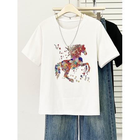 BY10359# 大码女装短袖T恤女夏季新款休闲百搭圆领简约显瘦上衣 服裝批發女裝批發服飾貨源