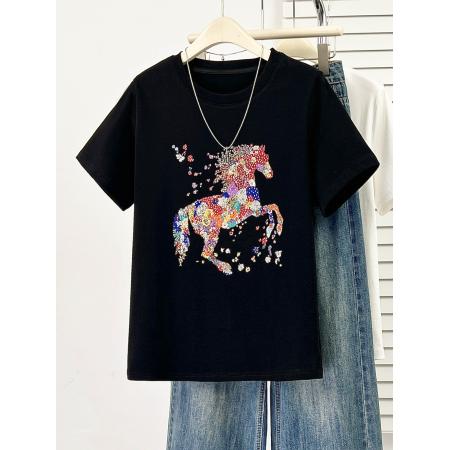 BY10359# 大码女装短袖T恤女夏季新款休闲百搭圆领简约显瘦上衣 服裝批發女裝批發服飾貨源