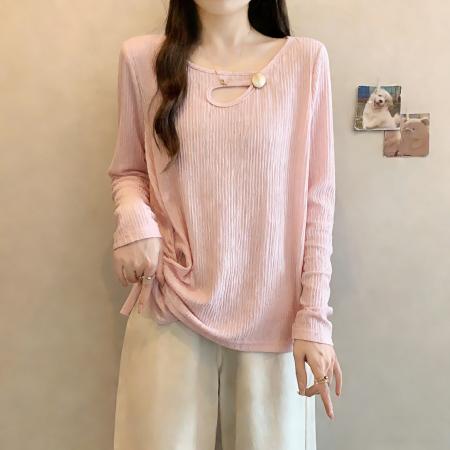 BY10360# 春装新款胖mm大码镂空设计感正肩长袖T恤不规则打底上衣 服裝批發女裝批發服飾貨源