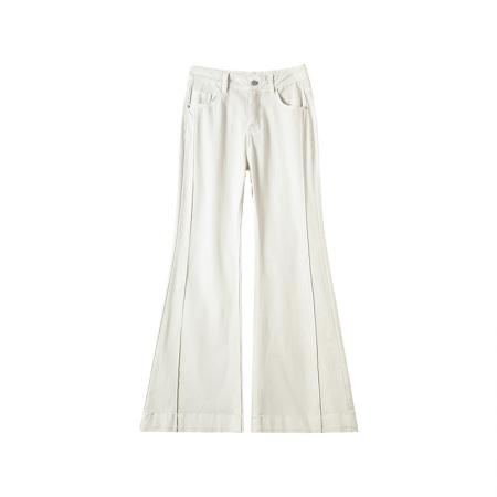 BY10362# 奶杏色阔腿微喇牛仔裤女春季超火弹力港风拖地马蹄喇叭裤子 服裝批發女裝批發服飾貨源