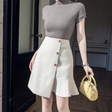 BY10366# 春夏季新款西装鱼尾短裙半裙女装小个子排扣a字裙OL职业裙子 服裝批發女裝批發服飾貨源