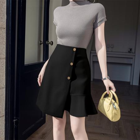 BY10366# 春夏季新款西装鱼尾短裙半裙女装小个子排扣a字裙OL职业裙子 服裝批發女裝批發服飾貨源
