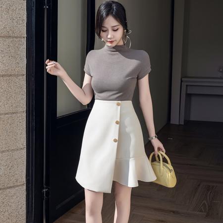 BY10366# 春夏季新款西装鱼尾短裙半裙女装小个子排扣a字裙OL职业裙子 服裝批發女裝批發服飾貨源