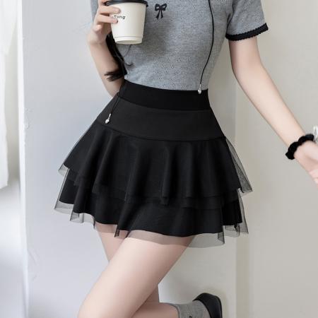 BY10369# 春夏新款时尚蛋糕裙半身裙网纱拼接短裙女韩版显瘦a字蓬蓬裙 服裝批發女裝批發服飾貨源