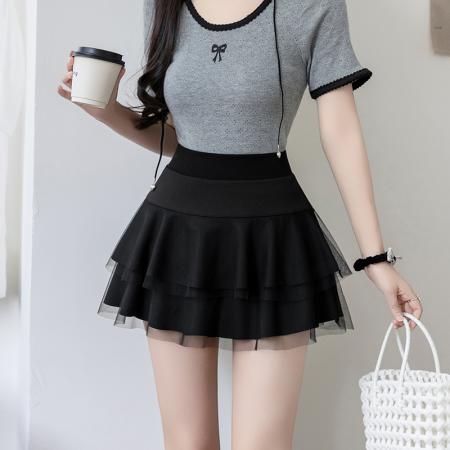 BY10369# 春夏新款时尚蛋糕裙半身裙网纱拼接短裙女韩版显瘦a字蓬蓬裙 服裝批發女裝批發服飾貨源