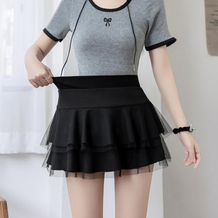 BY10369# 春夏新款时尚蛋糕裙半身裙网纱拼接短裙女韩版显瘦a字蓬蓬裙 服裝批發女裝批發服飾貨源