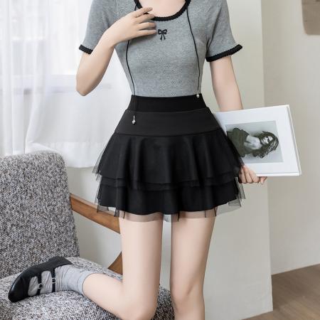 BY10369# 春夏新款时尚蛋糕裙半身裙网纱拼接短裙女韩版显瘦a字蓬蓬裙 服裝批發女裝批發服飾貨源