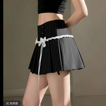 BY10373# 休闲辣妹条纹西装百褶裙女春秋复古性感低腰显瘦半身迷你短裙 服裝批發女裝批發服飾貨源