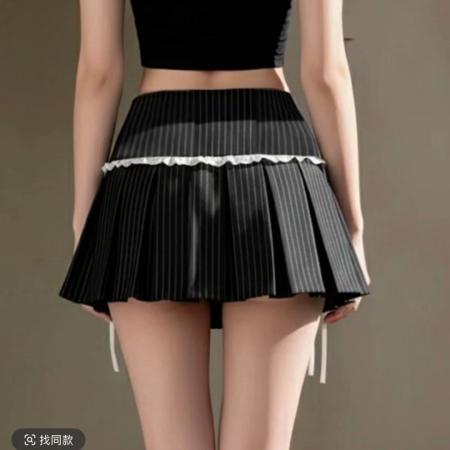BY10373# 休闲辣妹条纹西装百褶裙女春秋复古性感低腰显瘦半身迷你短裙 服裝批發女裝批發服飾貨源