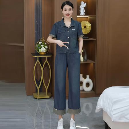 BY10383# 高含棉夏季新款高级感小香风套装女士外套阔腿裤两件套 服裝批發女裝批發服飾貨源