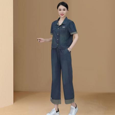 BY10383# 高含棉夏季新款高级感小香风套装女士外套阔腿裤两件套 服裝批發女裝批發服飾貨源