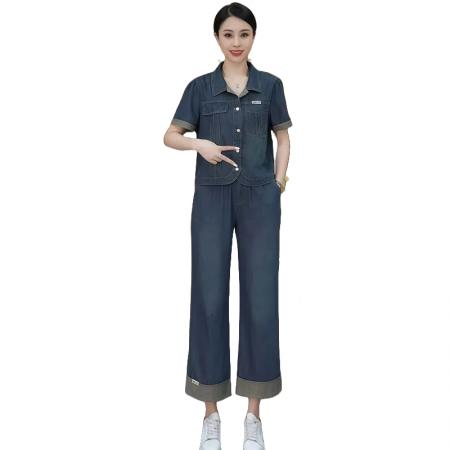 BY10383# 高含棉夏季新款高级感小香风套装女士外套阔腿裤两件套 服裝批發女裝批發服飾貨源