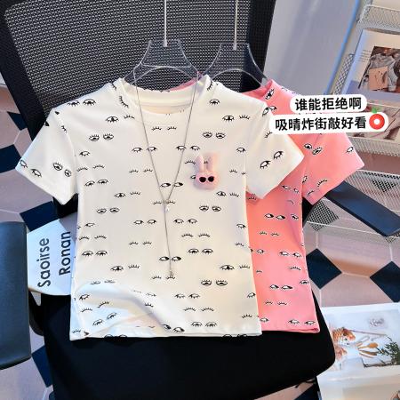 BY10389# 美式复古小狗印花短袖T恤女夏新款韩系修身显瘦辣妹上衣 服裝批發女裝批發服飾貨源