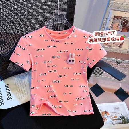 BY10389# 美式复古小狗印花短袖T恤女夏新款韩系修身显瘦辣妹上衣 服裝批發女裝批發服飾貨源