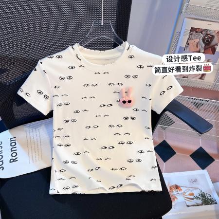 BY10389# 美式复古小狗印花短袖T恤女夏新款韩系修身显瘦辣妹上衣 服裝批發女裝批發服飾貨源