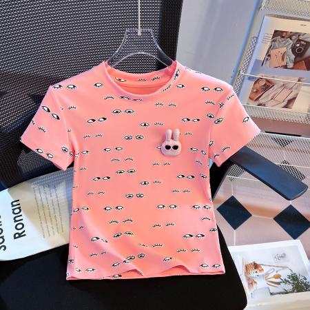 BY10389# 美式复古小狗印花短袖T恤女夏新款韩系修身显瘦辣妹上衣 服裝批發女裝批發服飾貨源