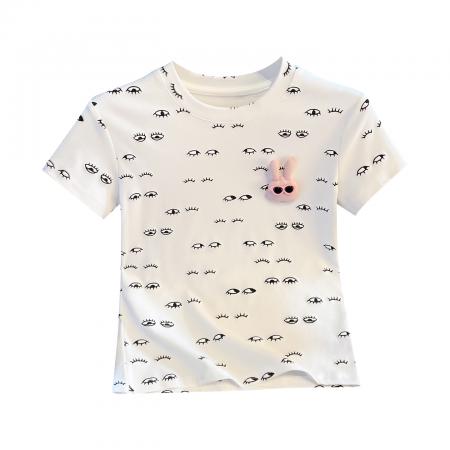 BY10389# 美式复古小狗印花短袖T恤女夏新款韩系修身显瘦辣妹上衣 服裝批發女裝批發服飾貨源