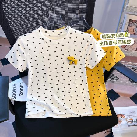 BY10390# 韩系印花上衣女夏季新款设计感小众辣妹修身百搭短袖T恤 服裝批發女裝批發服飾貨源
