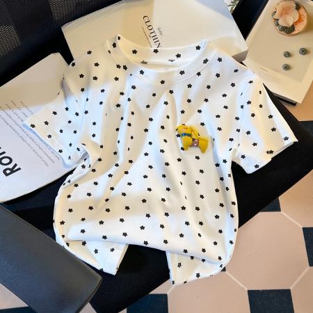 BY10390# 韩系印花上衣女夏季新款设计感小众辣妹修身百搭短袖T恤 服裝批發女裝批發服飾貨源