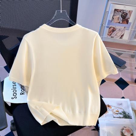 BY10392# 学院风miu系菱形格针织衫短袖T恤女春夏新款英伦风上衣 服裝批發女裝批發服飾貨源