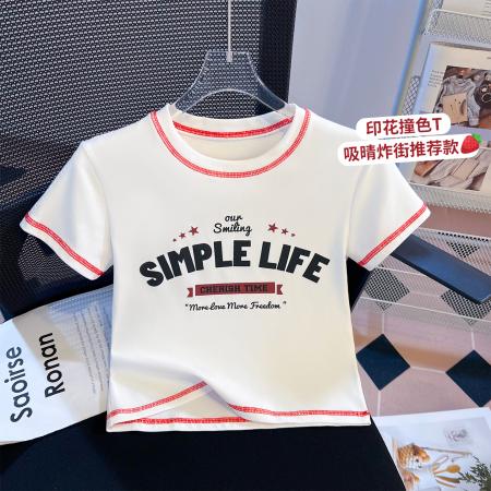 BY10396# 美式设计感短袖T恤女新款爆款小个子短款辣妹紧身上衣 服裝批發女裝批發服飾貨源