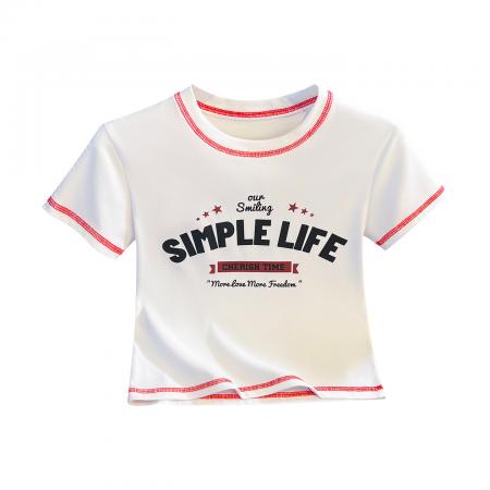 BY10396# 美式设计感短袖T恤女新款爆款小个子短款辣妹紧身上衣 服裝批發女裝批發服飾貨源