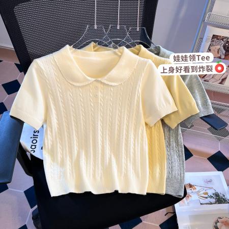 BY10398# 针织polo领短袖T恤女夏季新款正肩修身显瘦小个子上衣 服裝批發女裝批發服飾貨源