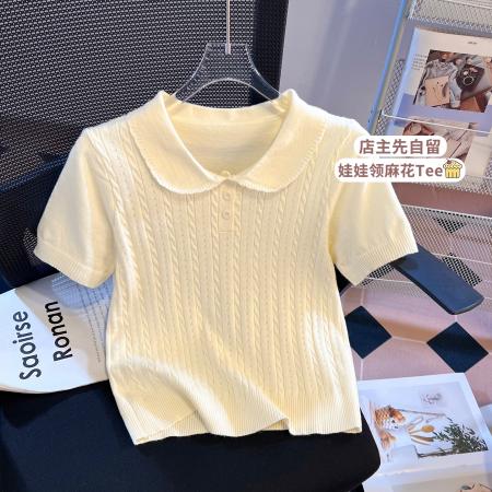 BY10398# 针织polo领短袖T恤女夏季新款正肩修身显瘦小个子上衣 服裝批發女裝批發服飾貨源