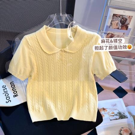 BY10398# 针织polo领短袖T恤女夏季新款正肩修身显瘦小个子上衣 服裝批發女裝批發服飾貨源