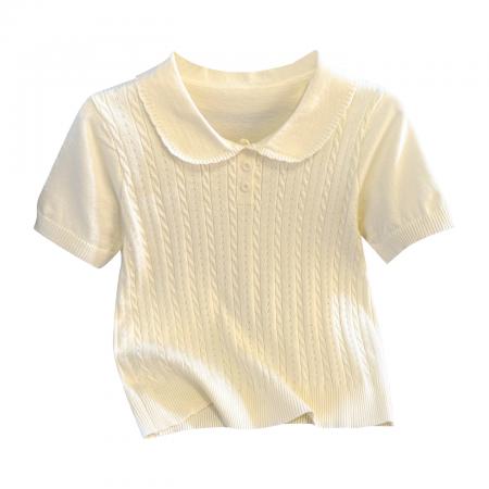 BY10398# 针织polo领短袖T恤女夏季新款正肩修身显瘦小个子上衣 服裝批發女裝批發服飾貨源